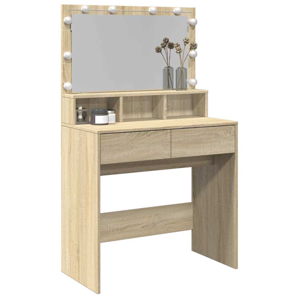 Makeupbord Med Led-Lys 80X41X134,5 Cm Brun