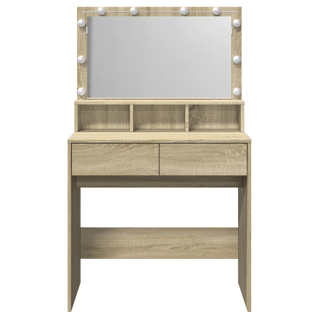 Makeupbord Med Led-Lys 80X41X134,5 Cm Brun