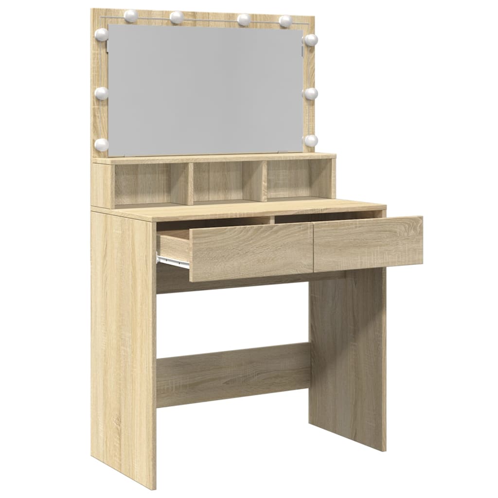 Makeupbord Med Led-Lys 80X41X134,5 Cm Brun