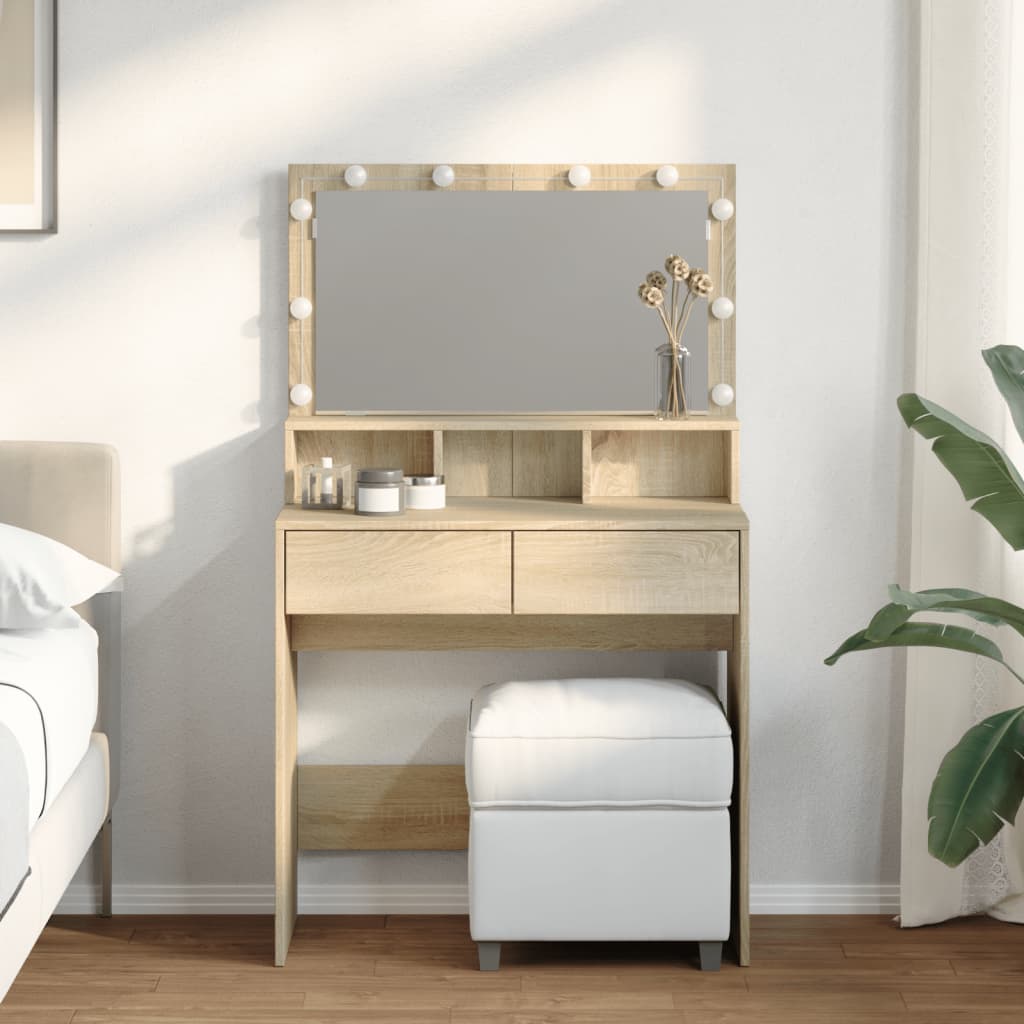 Makeupbord Med Led-Lys 80X41X134,5 Cm Brun
