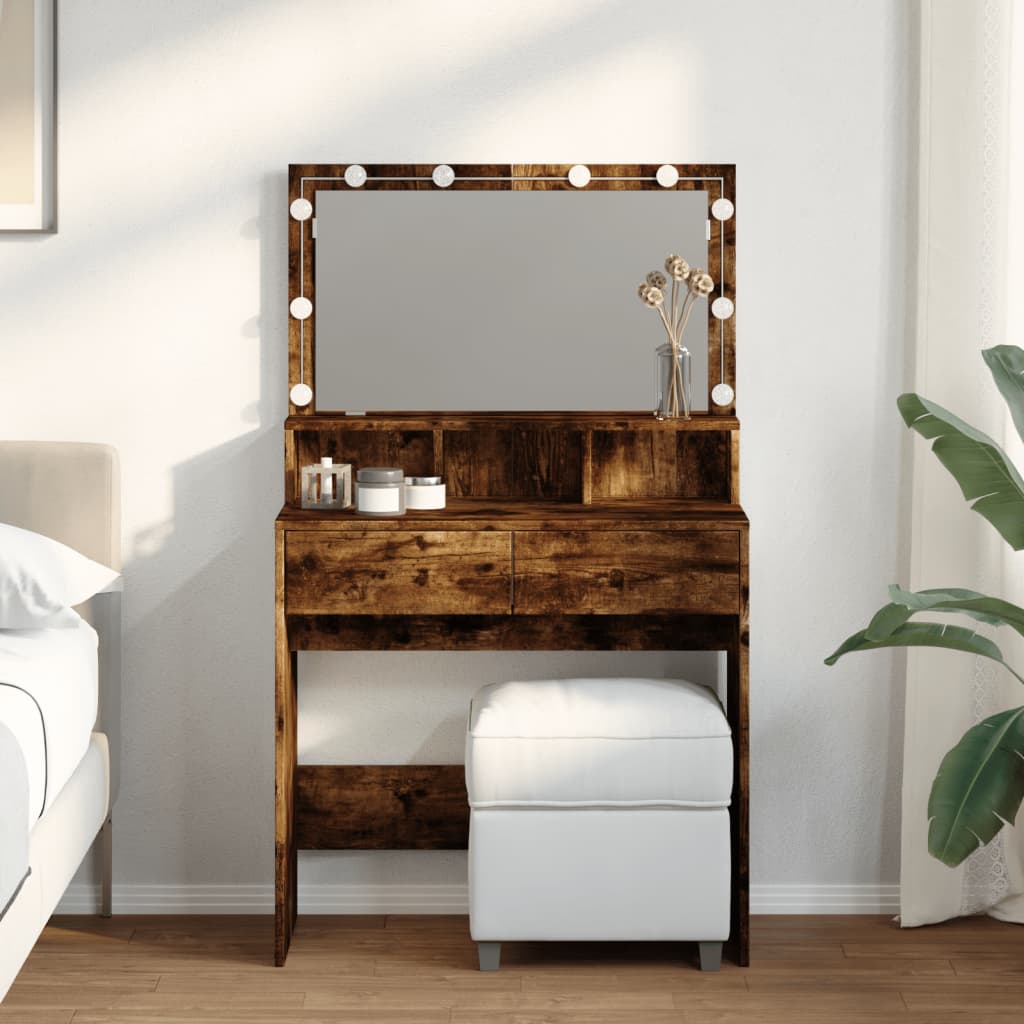 Makeupbord Med Led-Lys 80X41X134,5 Cm Brun
