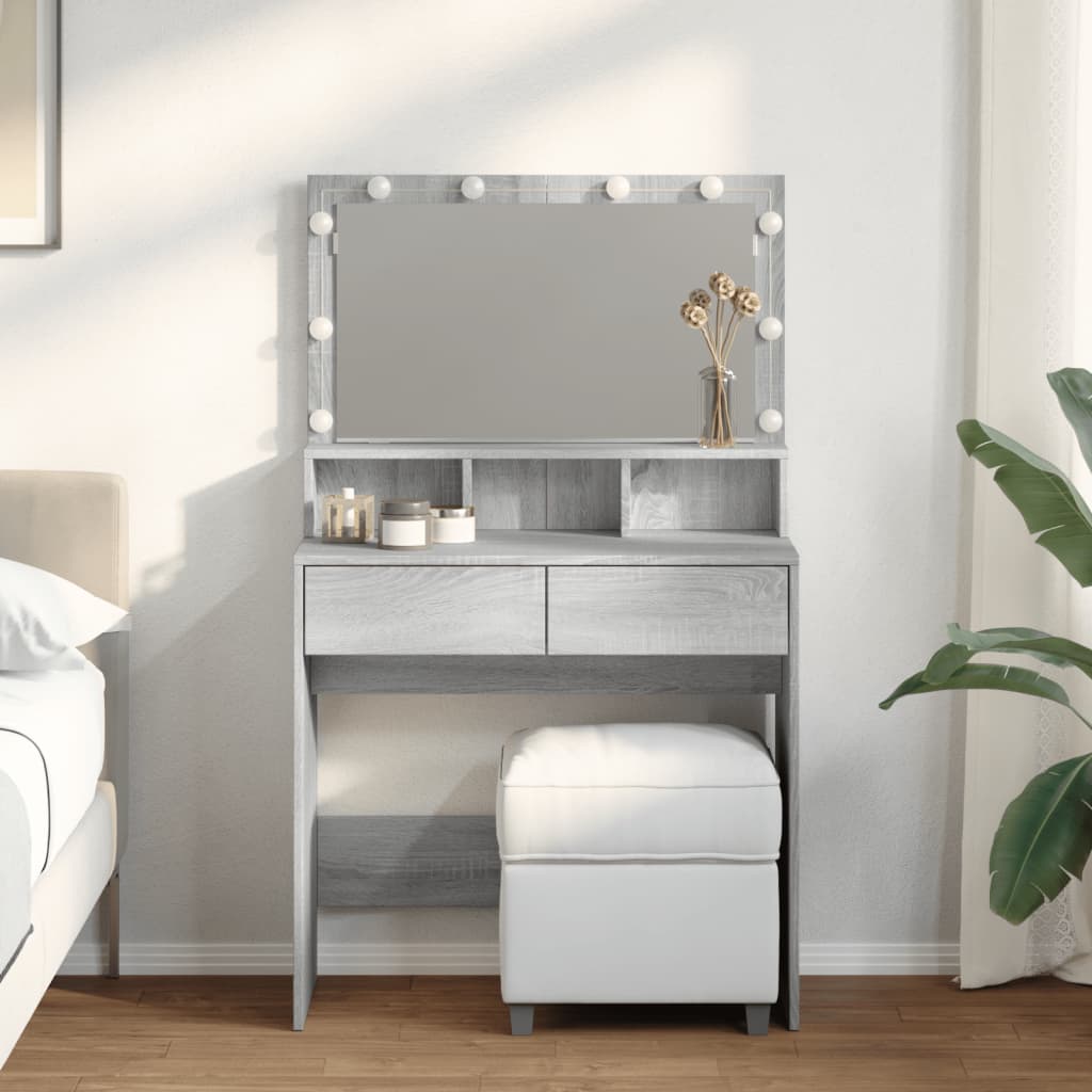 Makeupbord Med Led-Lys 80X41X134,5 Cm Brun