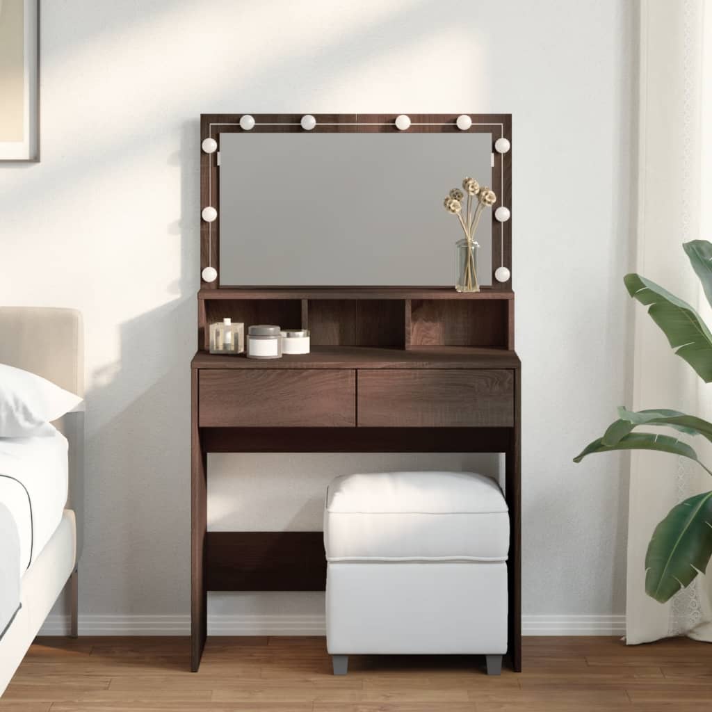 Makeupbord Med Led-Lys 80X41X134,5 Cm Brun