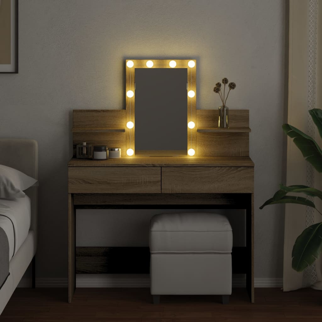 Makeupbord Med Led-Lys 100X40X130 Cm Brun