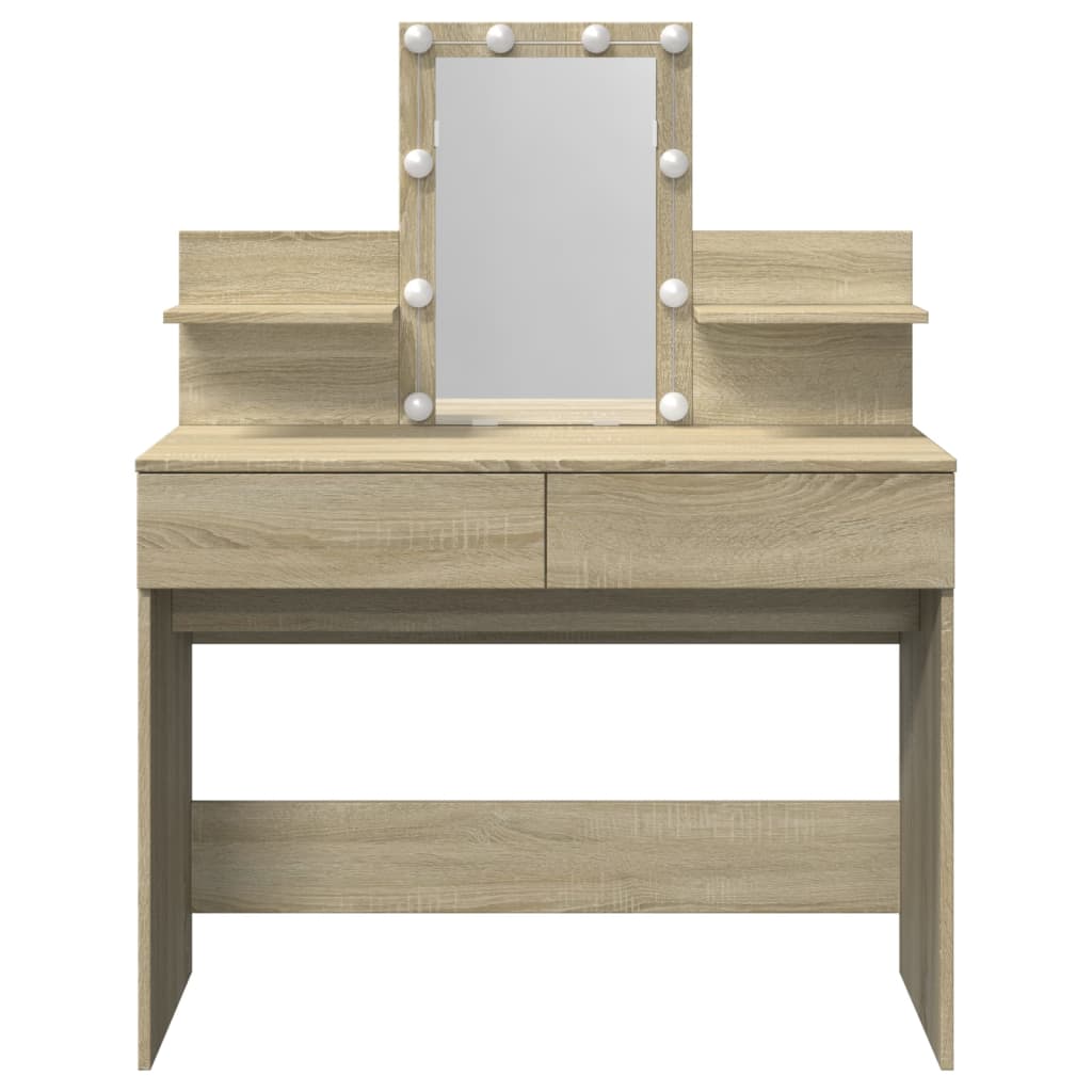 Makeupbord Med Led-Lys 100X40X130 Cm Brun