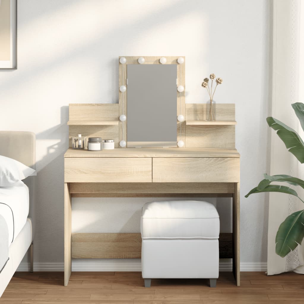 Makeupbord Med Led-Lys 100X40X130 Cm Brun