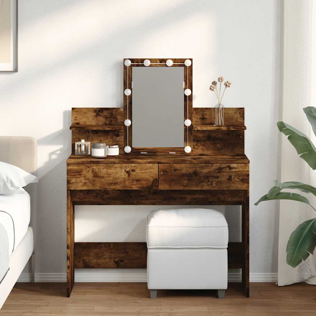 Makeupbord Med Led-Lys 100X40X130 Cm Brun