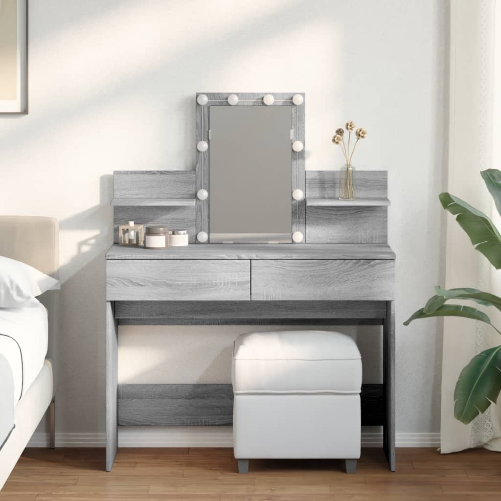 Makeupbord Med Led-Lys 100X40X130 Cm Brun