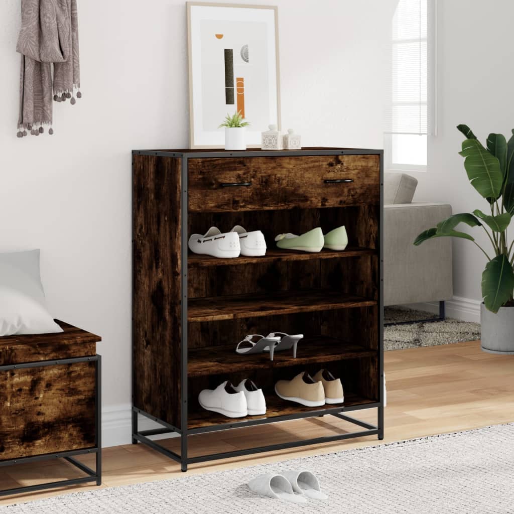 Skoskab 75X38X97,5 Cm Konstrueret Træ Og Metal Etræ Røget Eg