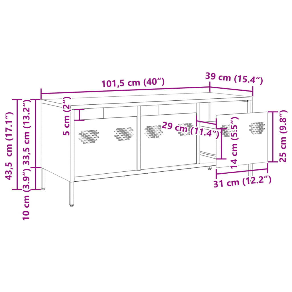 Tv-Bord 101,5X39X43,5 Cm Koldvalset Stål