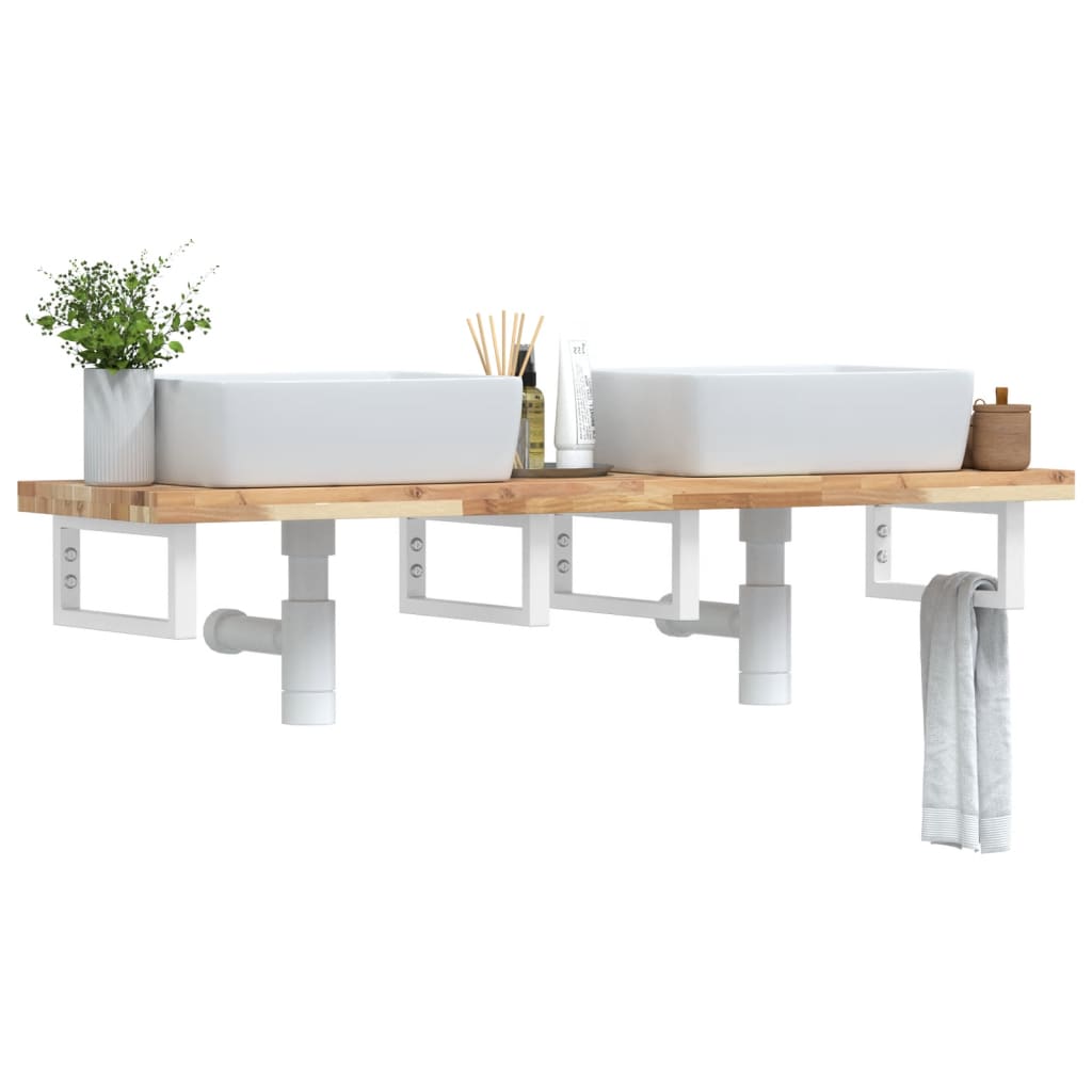 Væghængt Badeværelseshylde Stål Og Massivt Akacietræ