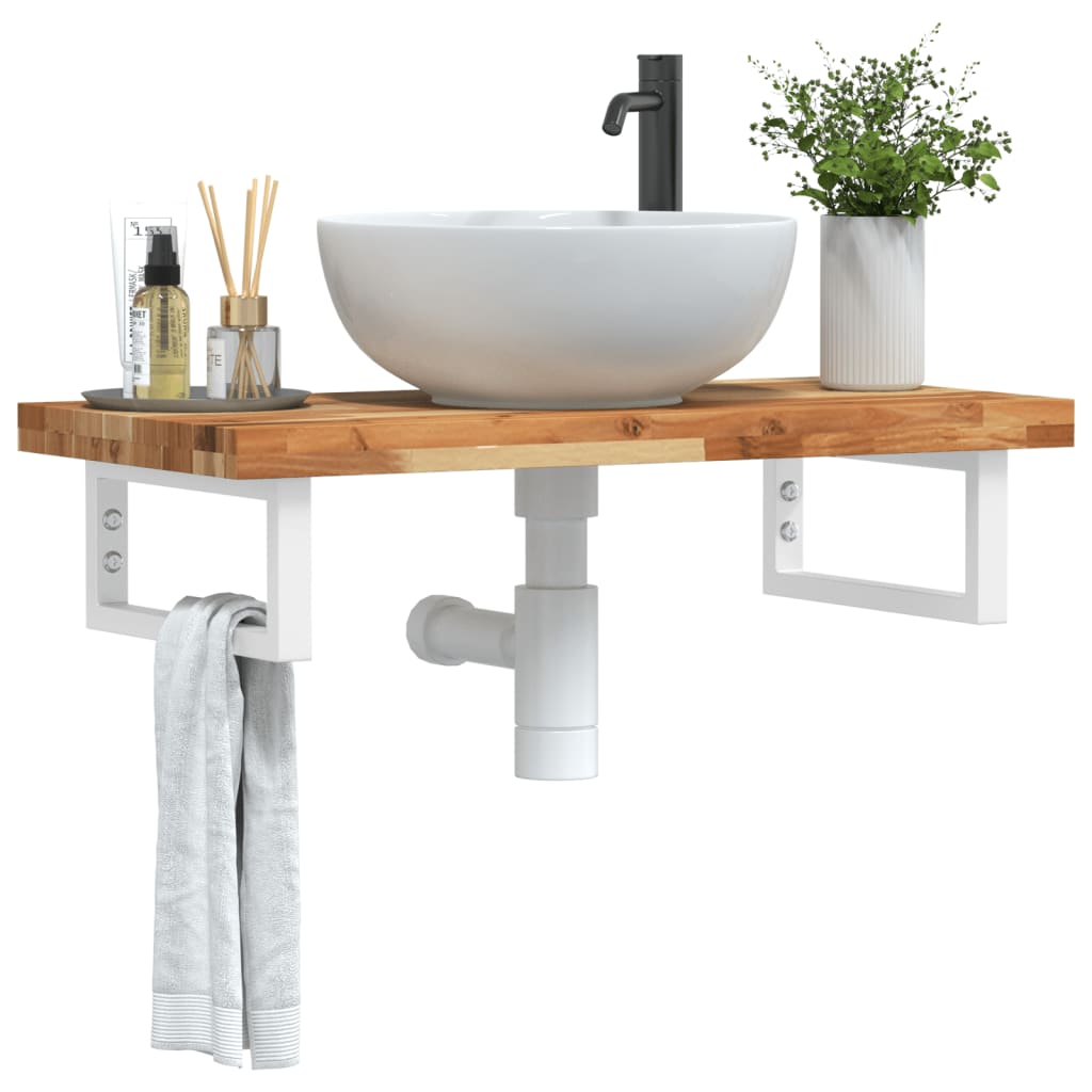 Væghængt Badeværelseshylde Stål Og Massivt Akacietræ