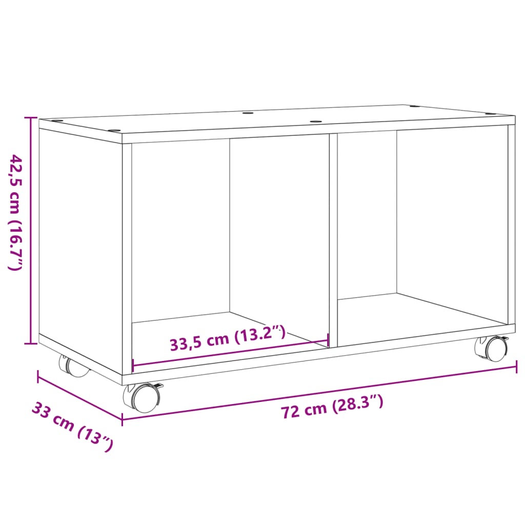 Rullebord 72X33X42,5 Cm Konstrueret Træ