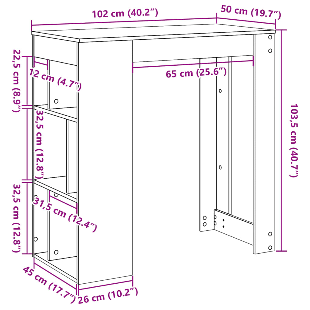 Barbord M. Stativer 102X50X103,5 Cm Konstrueret Træ Egetræslook