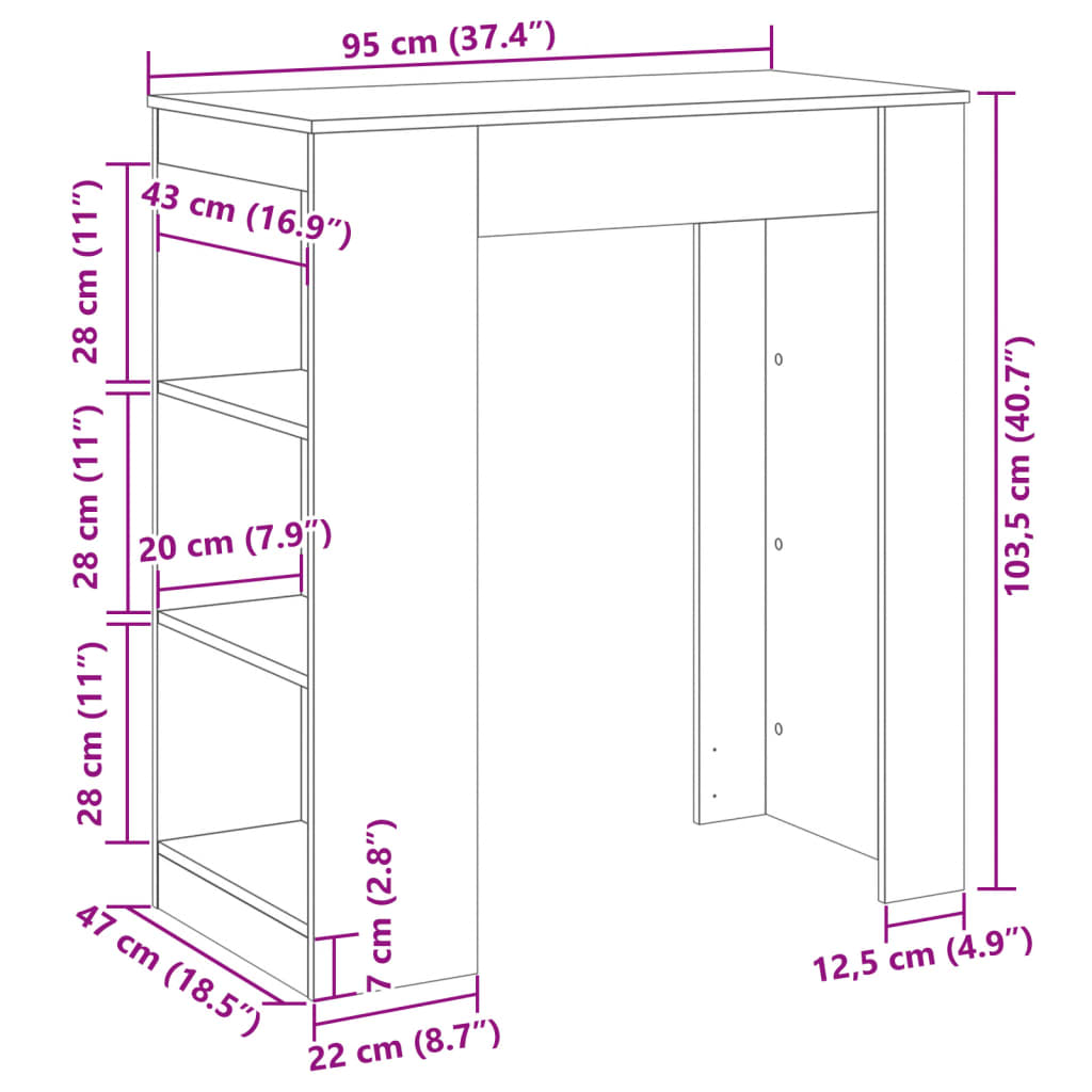 Barbord M. Stativer 95X47X103,5 Cm Konstrueret Træ Egetræslook