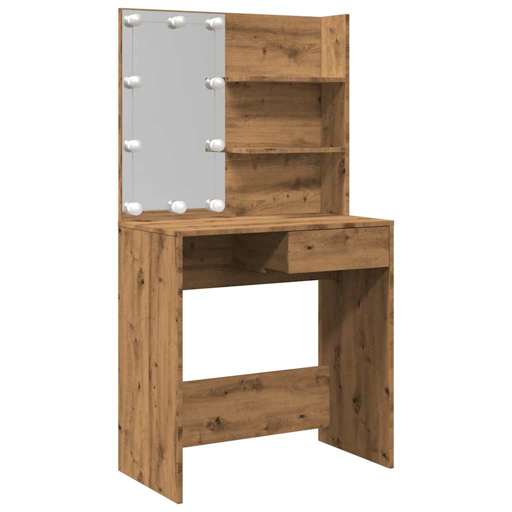 Makeupbord Med Led-Lys 74,5X40X141 Cm Kunsteg