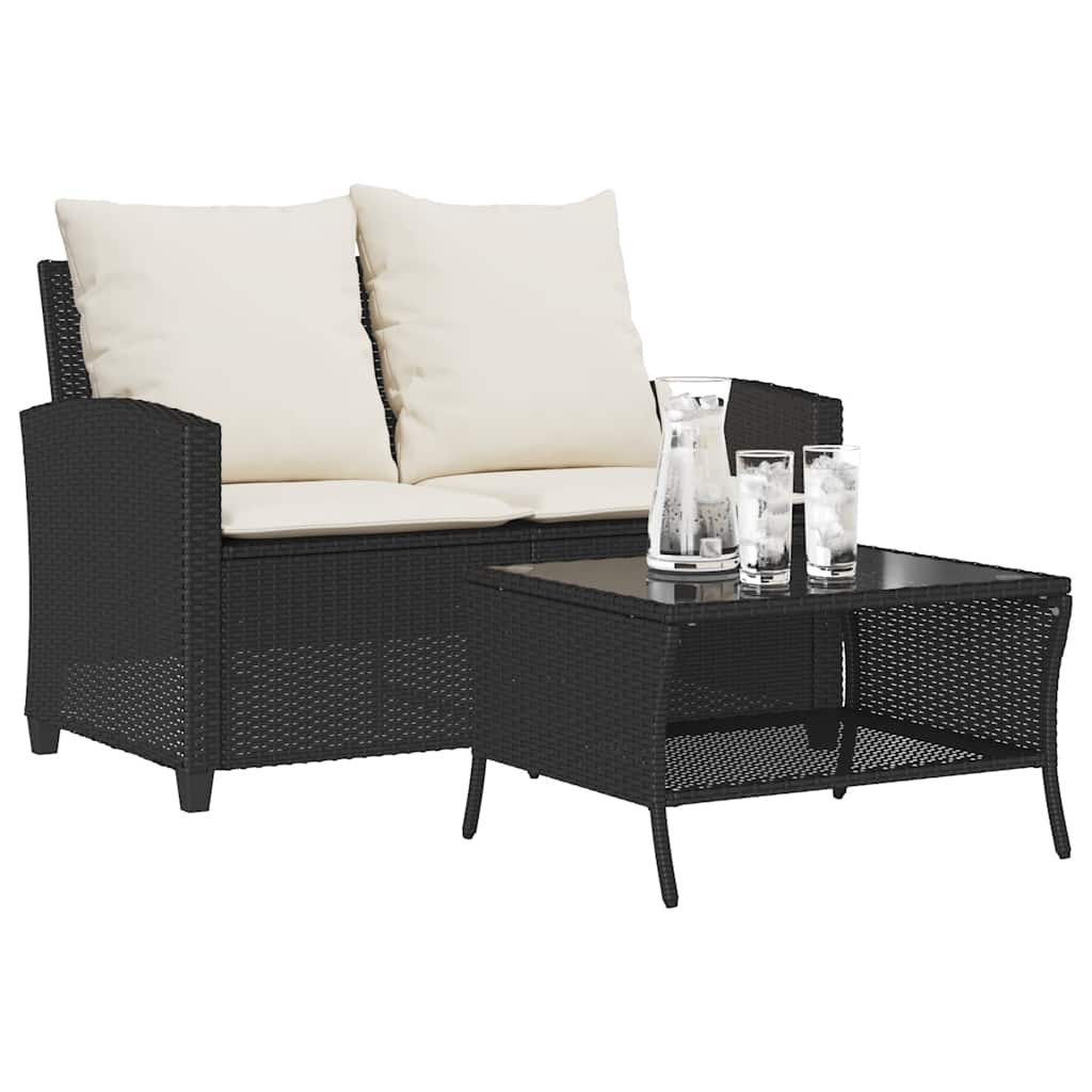 2-Personers Sofa Med Hynder Og Bord Polyrattan