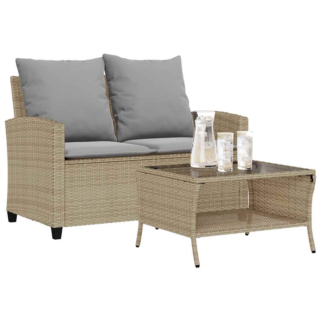 2-Personers Sofa Med Hynder Og Bord Polyrattan