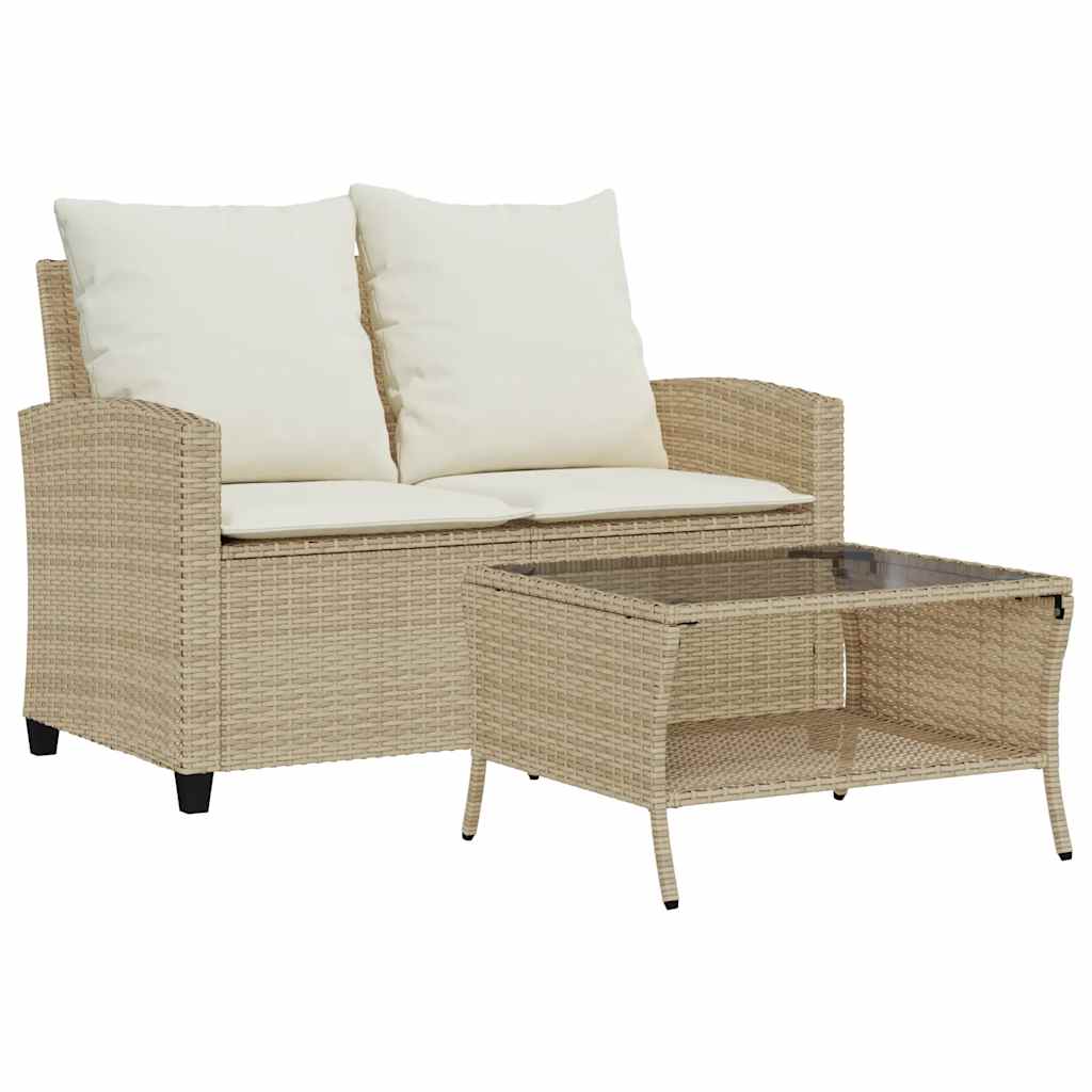 2-Personers Sofa Med Hynder Og Bord Polyrattan