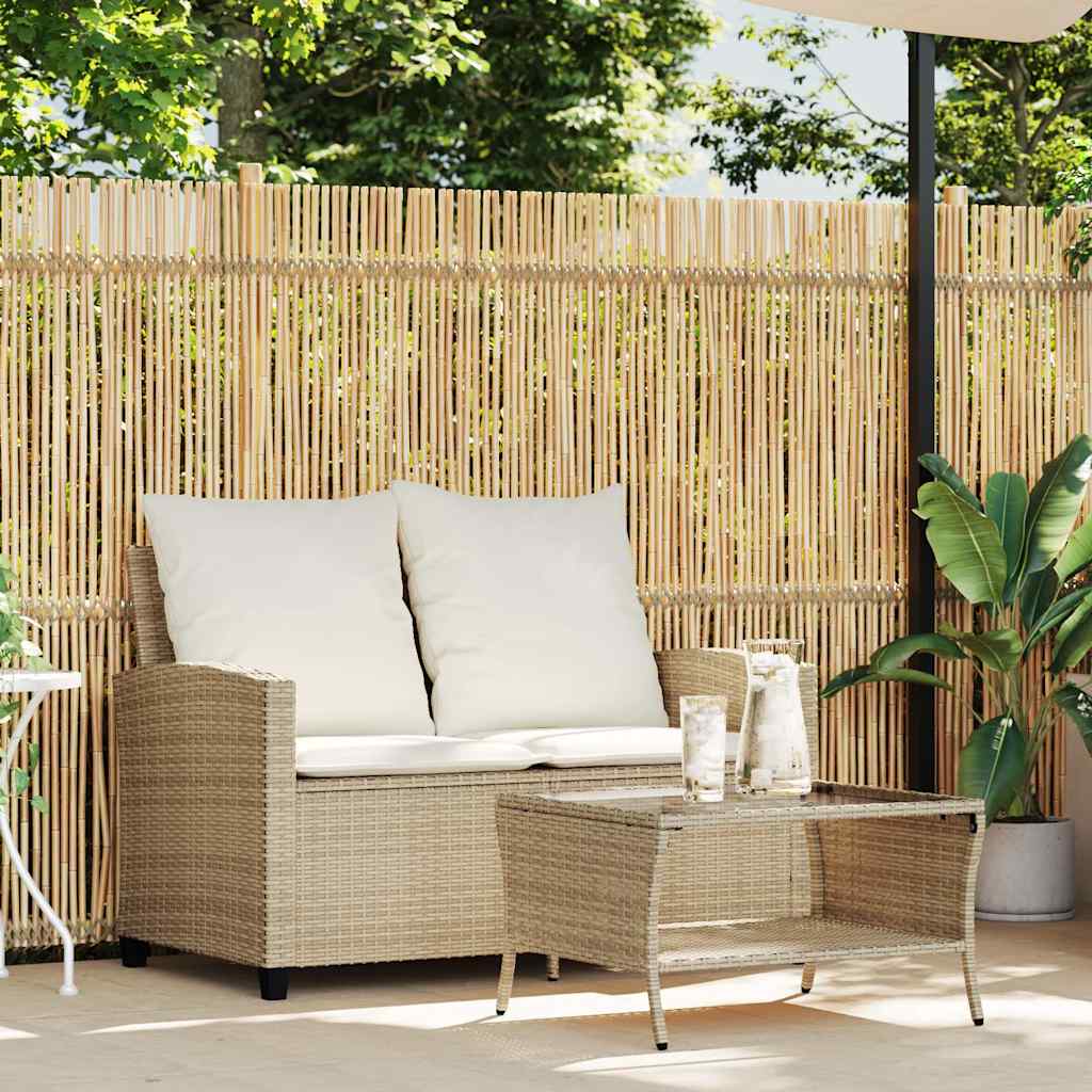 2-Personers Sofa Med Hynder Og Bord Polyrattan