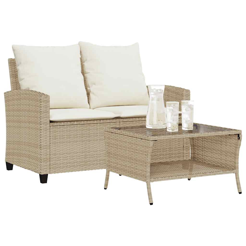 2-Personers Sofa Med Hynder Og Bord Polyrattan