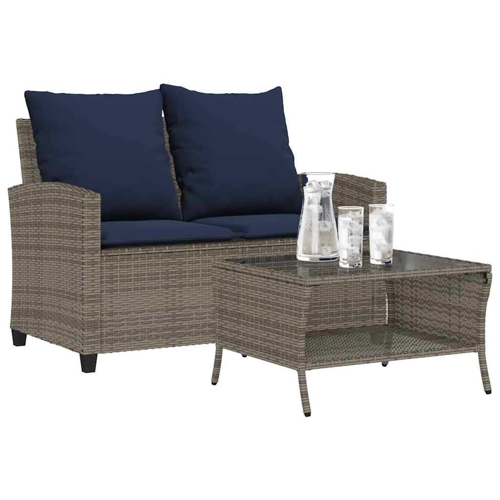 2-Personers Sofa Med Hynder Og Bord Polyrattan