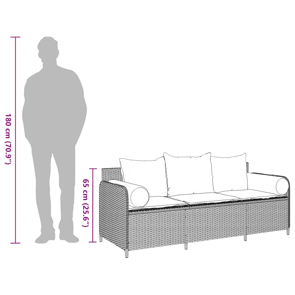 3-Personers Havesofa Med Hynder Polyrattan
