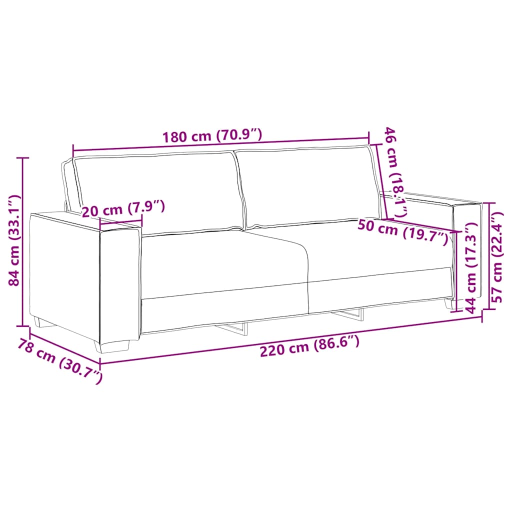 3-Personers Sofa 220X78X84 Cm Fløjl Farvet
