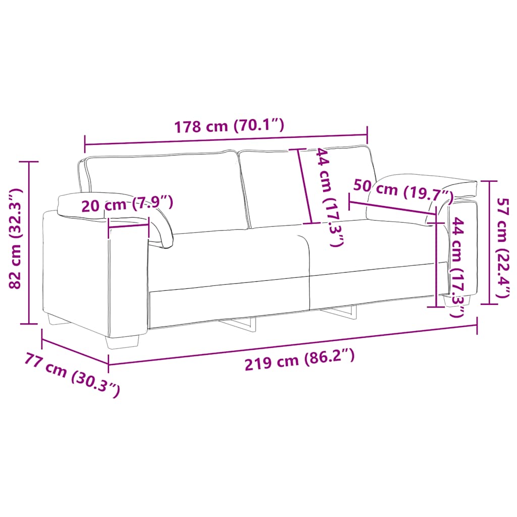 3-Personers Sofa 220X77X82 Cm Fløjl
