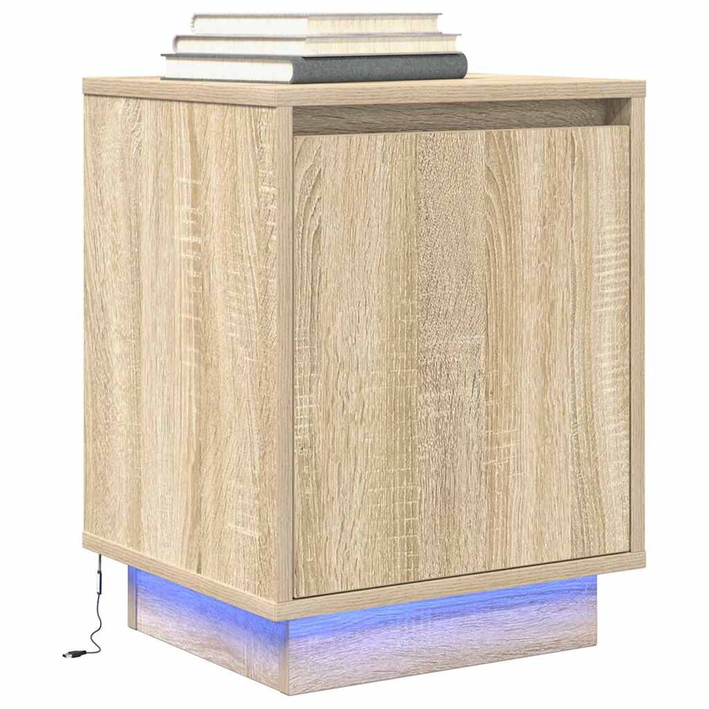Sengeskabe 2 Stk. Med Led-Lys 38X34X50 Cm Etræsfarve