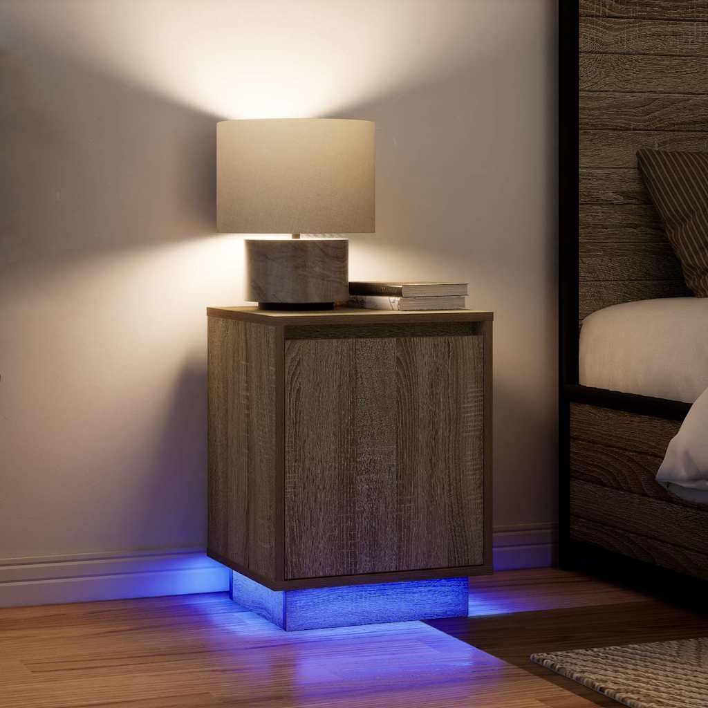 Sengeskabe 2 Stk. Med Led-Lys 38X34X50 Cm Etræsfarve
