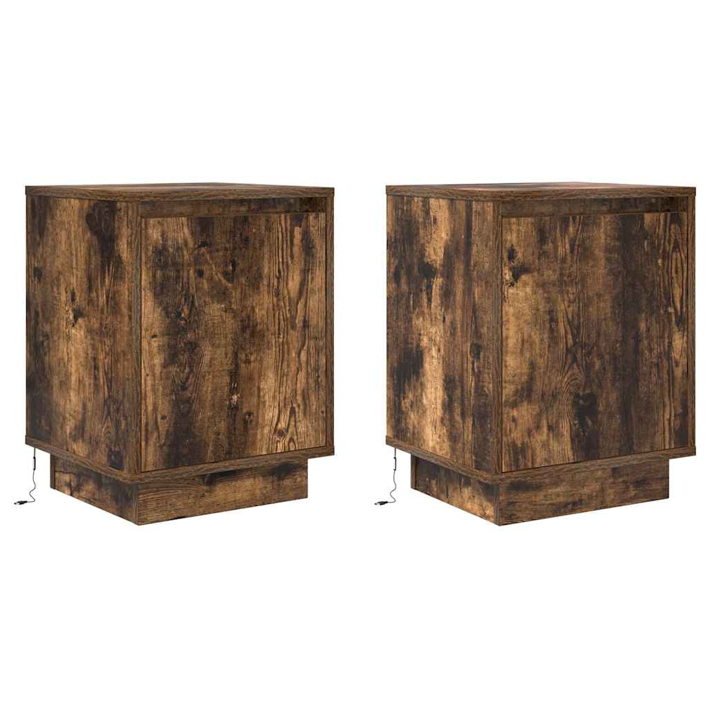 Sengeskabe 2 Stk. Med Led-Lys 38X34X50 Cm Etræsfarve