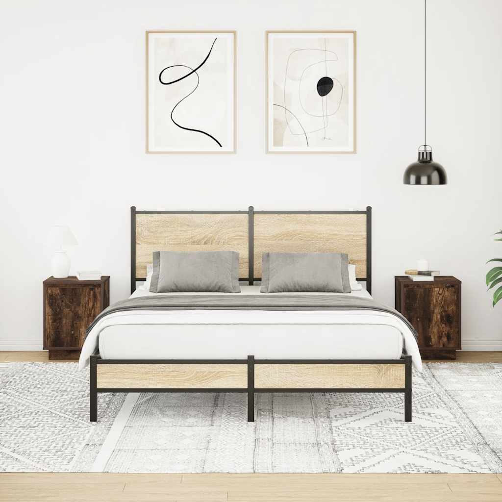 Sengeskabe 2 Stk. Med Led-Lys 38X34X50 Cm Etræsfarve