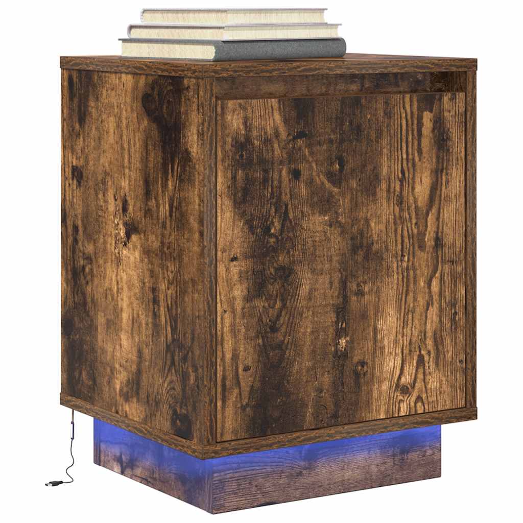 Sengeskabe 2 Stk. Med Led-Lys 38X34X50 Cm Etræsfarve