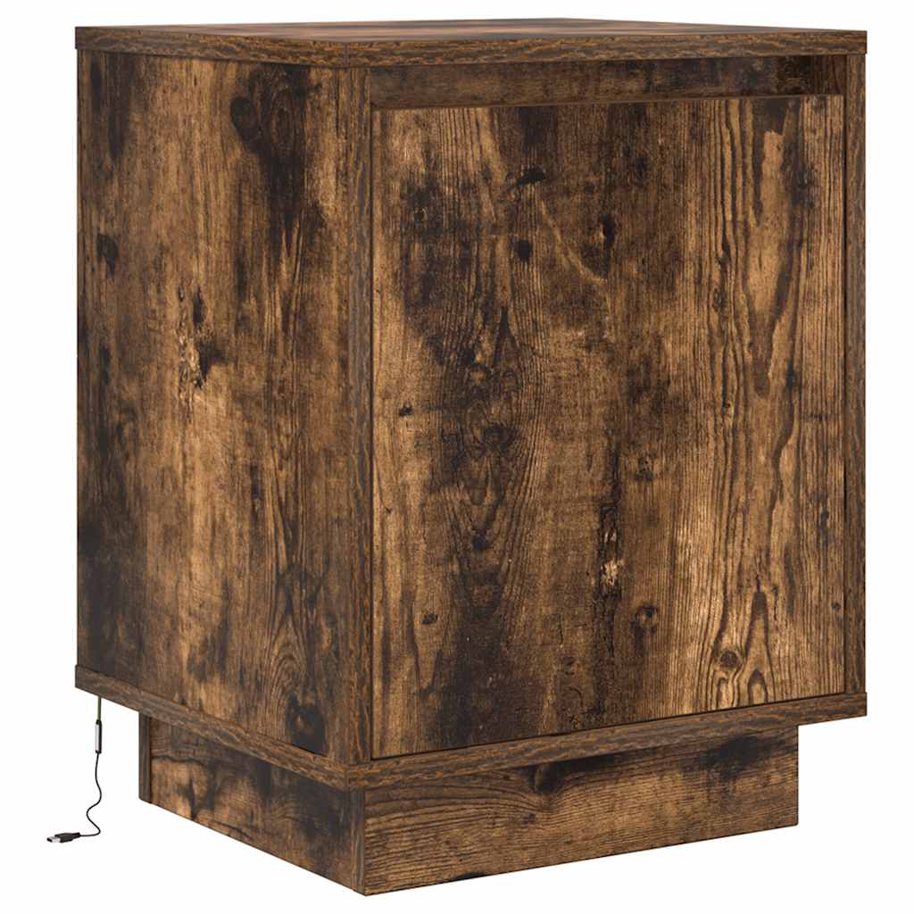 Sengeskabe 2 Stk. Med Led-Lys 38X34X50 Cm Etræsfarve