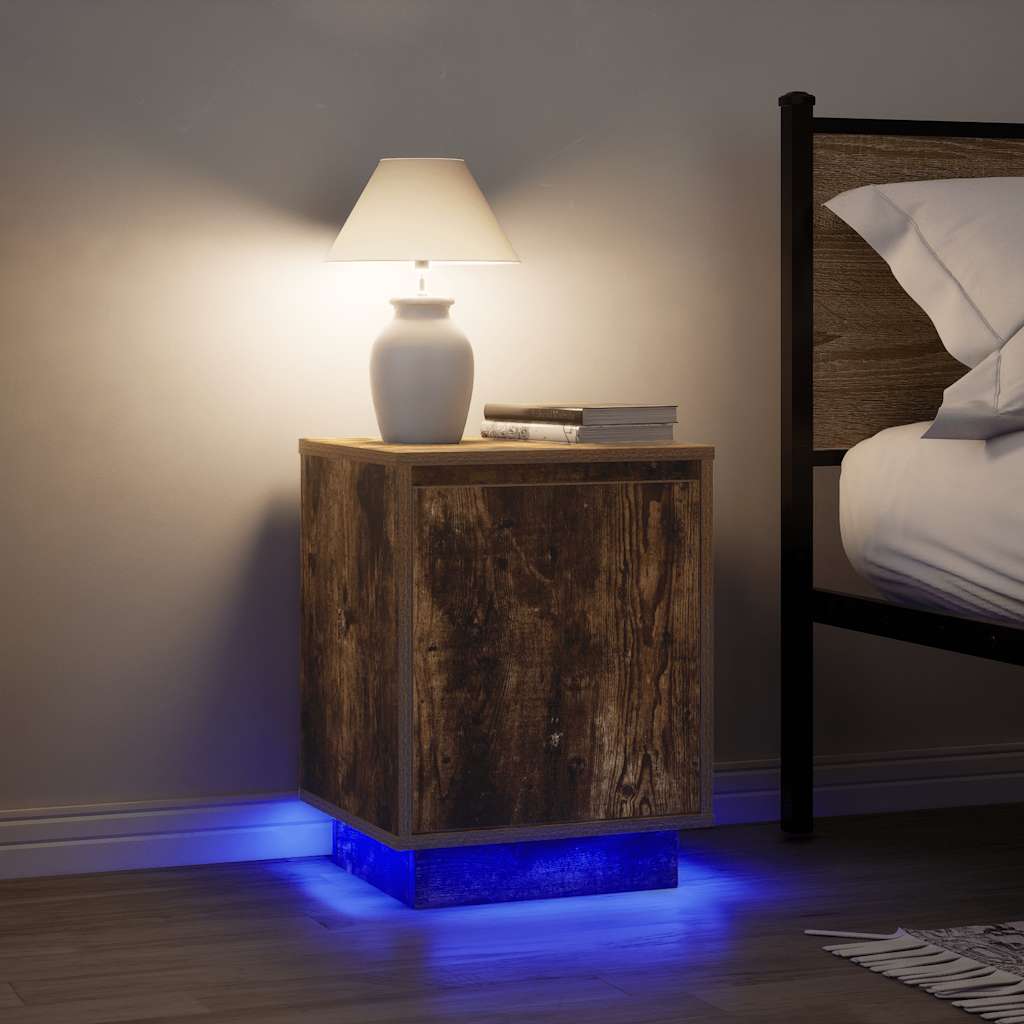 Sengeskabe 2 Stk. Med Led-Lys 38X34X50 Cm Etræsfarve