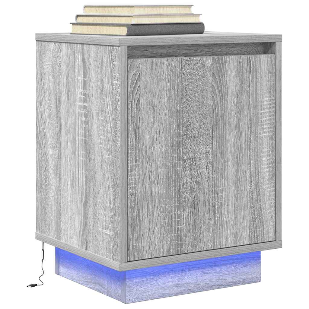 Sengeskabe 2 Stk. Med Led-Lys 38X34X50 Cm Etræsfarve