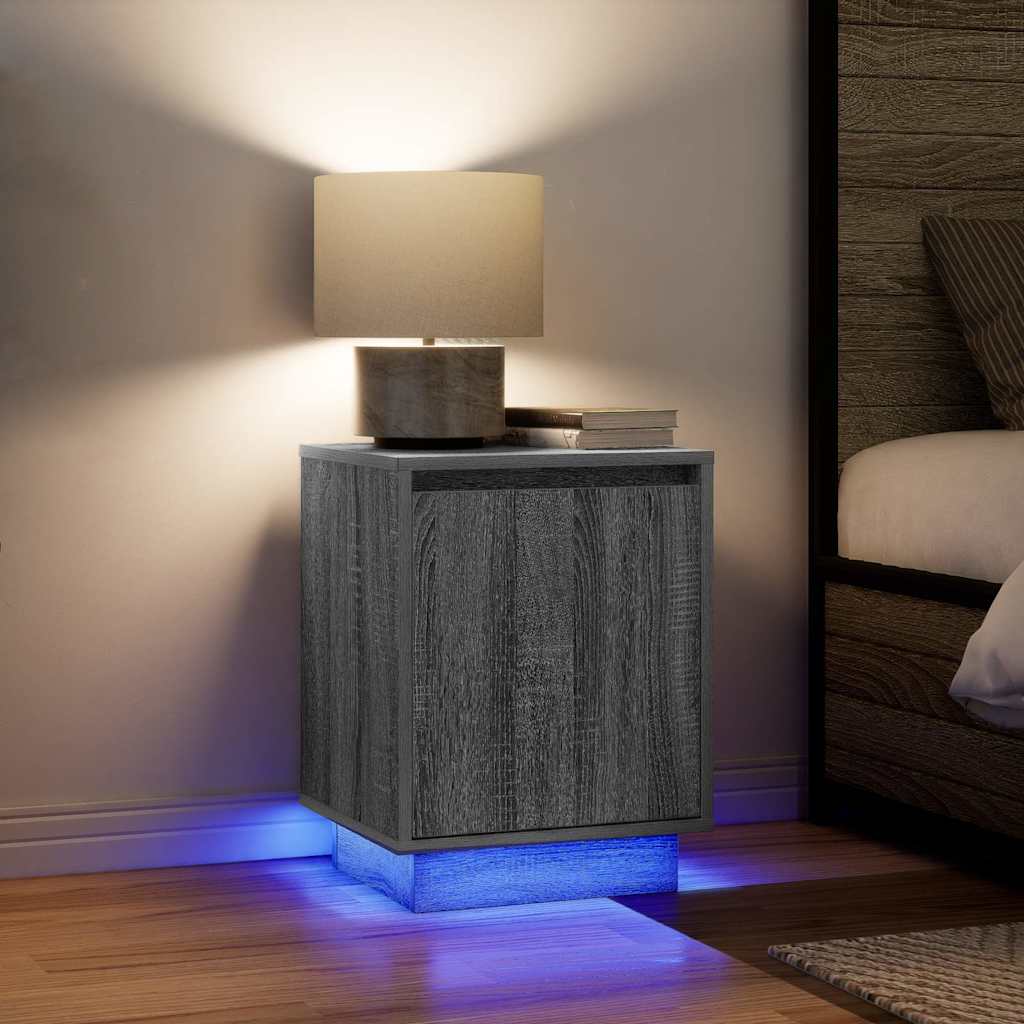 Sengeskabe 2 Stk. Med Led-Lys 38X34X50 Cm Etræsfarve