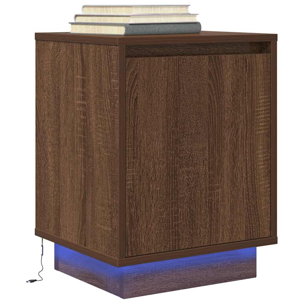 Sengeskabe 2 Stk. Med Led-Lys 38X34X50 Cm Etræsfarve