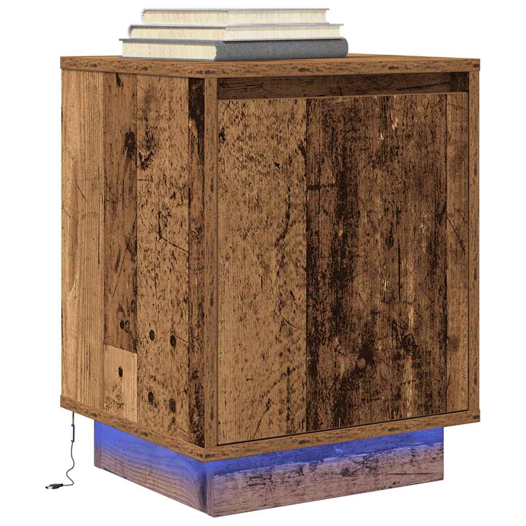 Sengeskabe 2 Stk. Med Led-Lys 38X34X50 Cm Etræsfarve