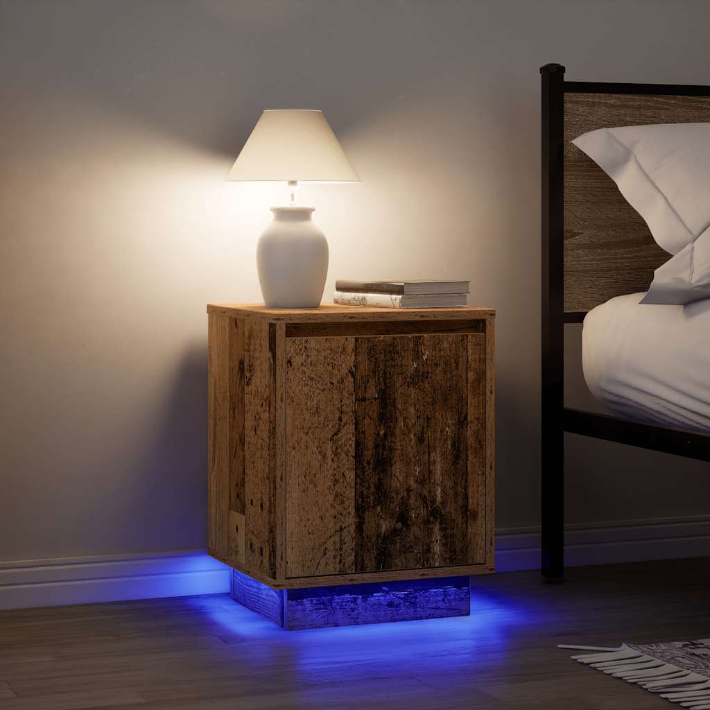 Sengeskabe 2 Stk. Med Led-Lys 38X34X50 Cm Etræsfarve