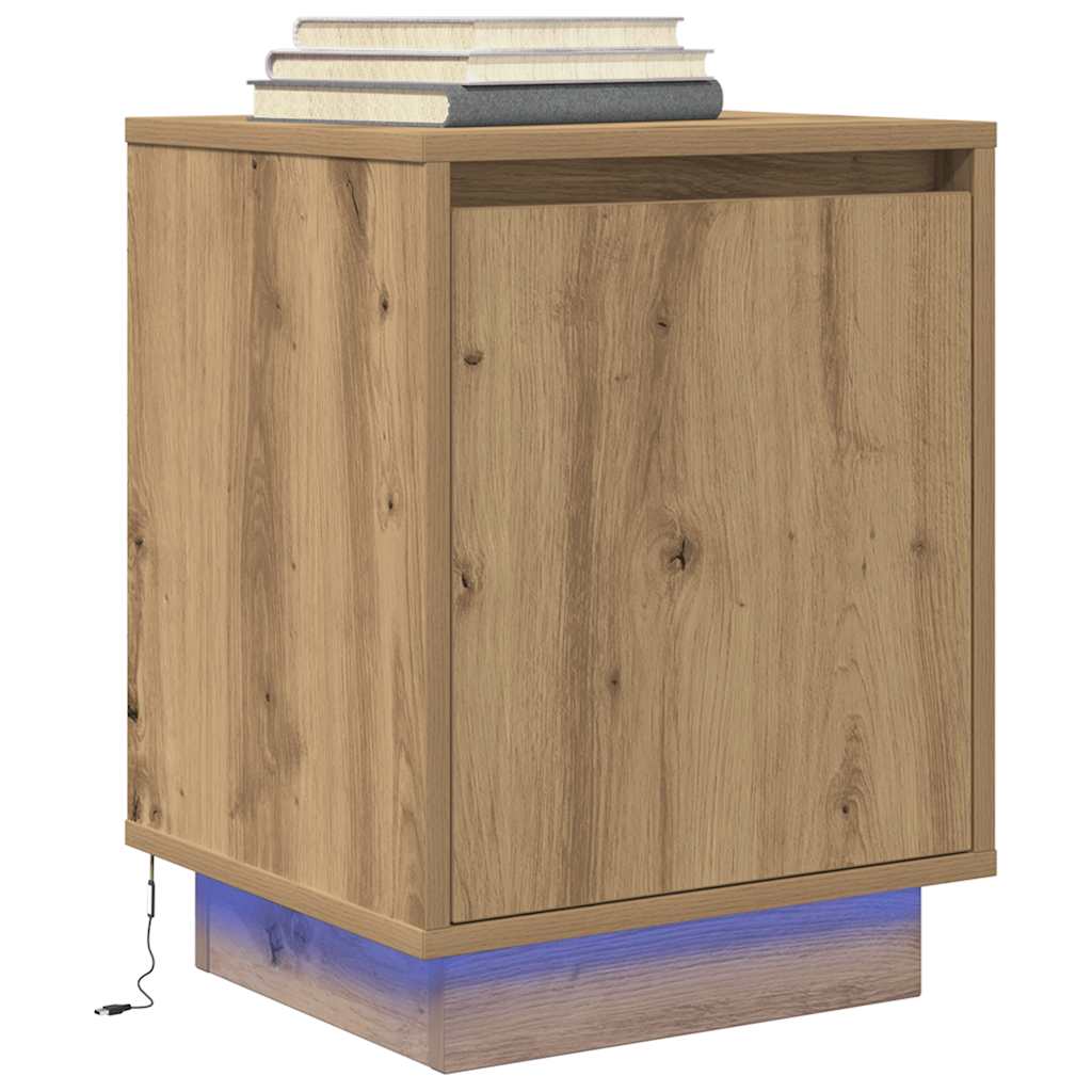 Sengeskabe 2 Stk. Med Led-Lys 38X34X50 Cm Etræsfarve
