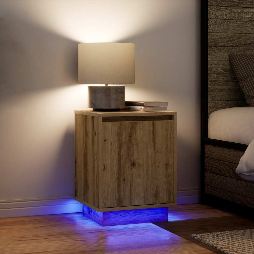 Sengeskabe 2 Stk. Med Led-Lys 38X34X50 Cm Etræsfarve