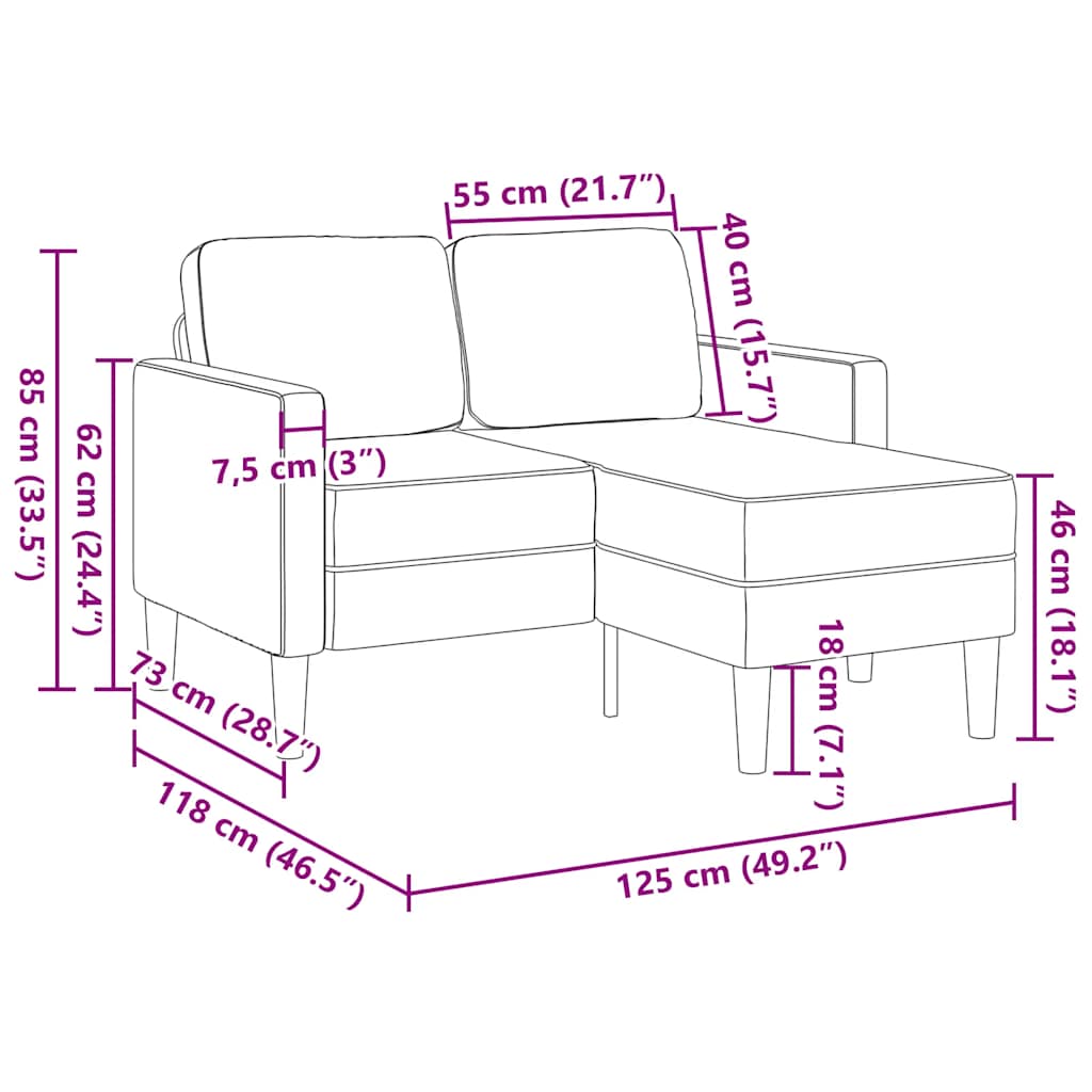 2-Personers Sofa Med Chaiselong L-Formet 125 Cm Stof