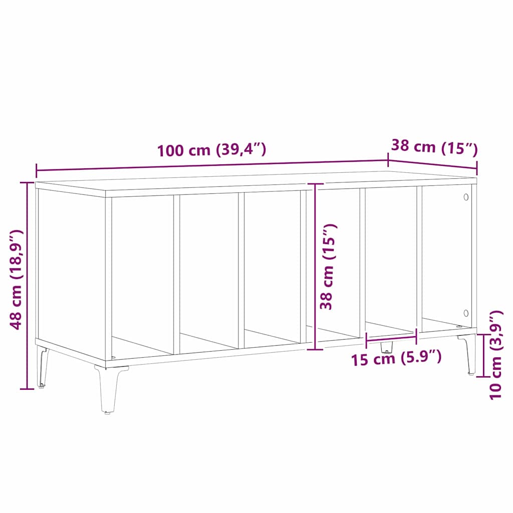 Pladeskab Med Hylde 100 X 38 X 48 Cm Konstrueret Træ