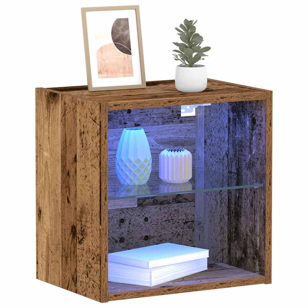 Flydende Hylde Med Led Lys Med Hylde Brun 40 X 28,5 X 40 Cm