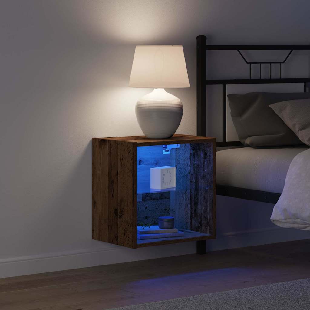 Flydende Hylde Med Led Lys 2 Stk. Brun 40 X 28,5 X 40 Cm