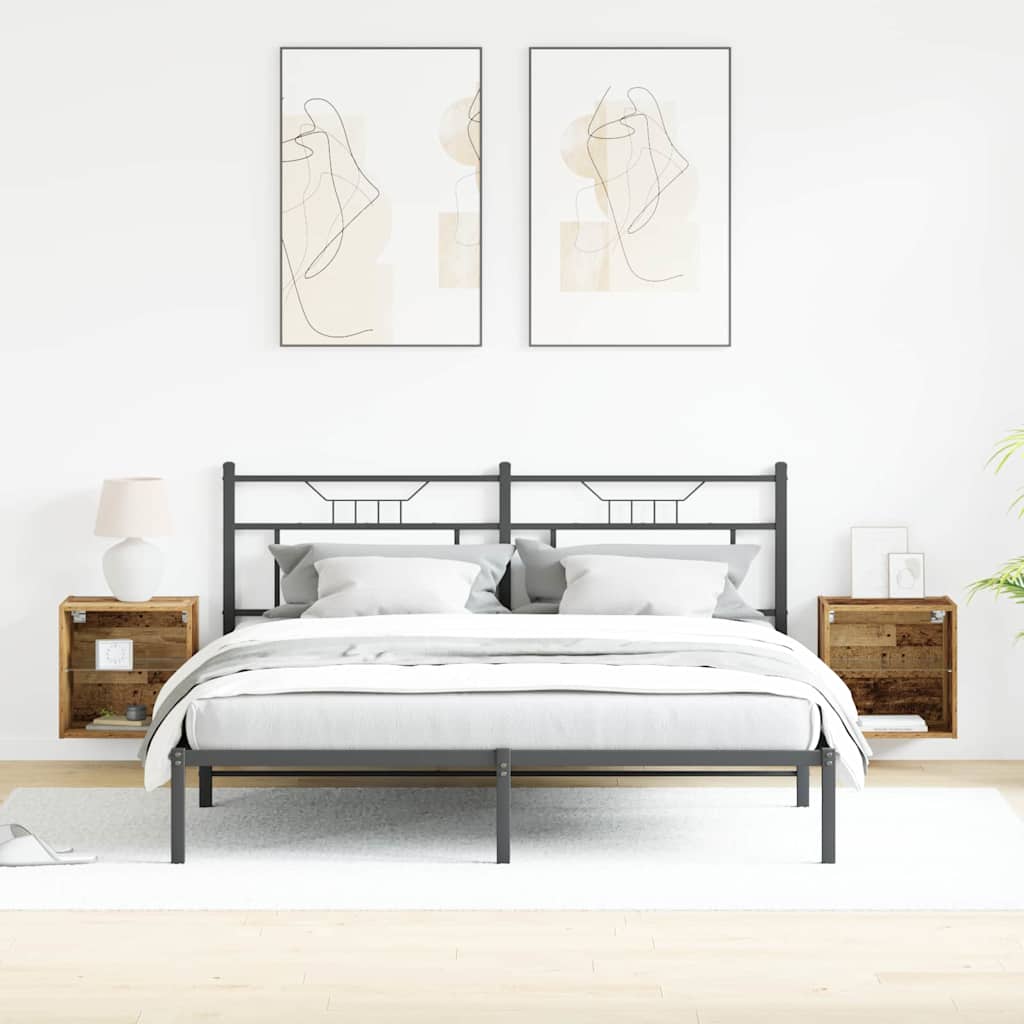 Flydende Hylde Med Led Lys 2 Stk. Brun 40 X 28,5 X 40 Cm