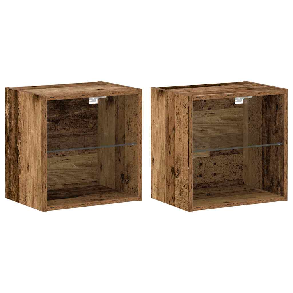 Flydende Hylde Med Led Lys 2 Stk. Brun 40 X 28,5 X 40 Cm