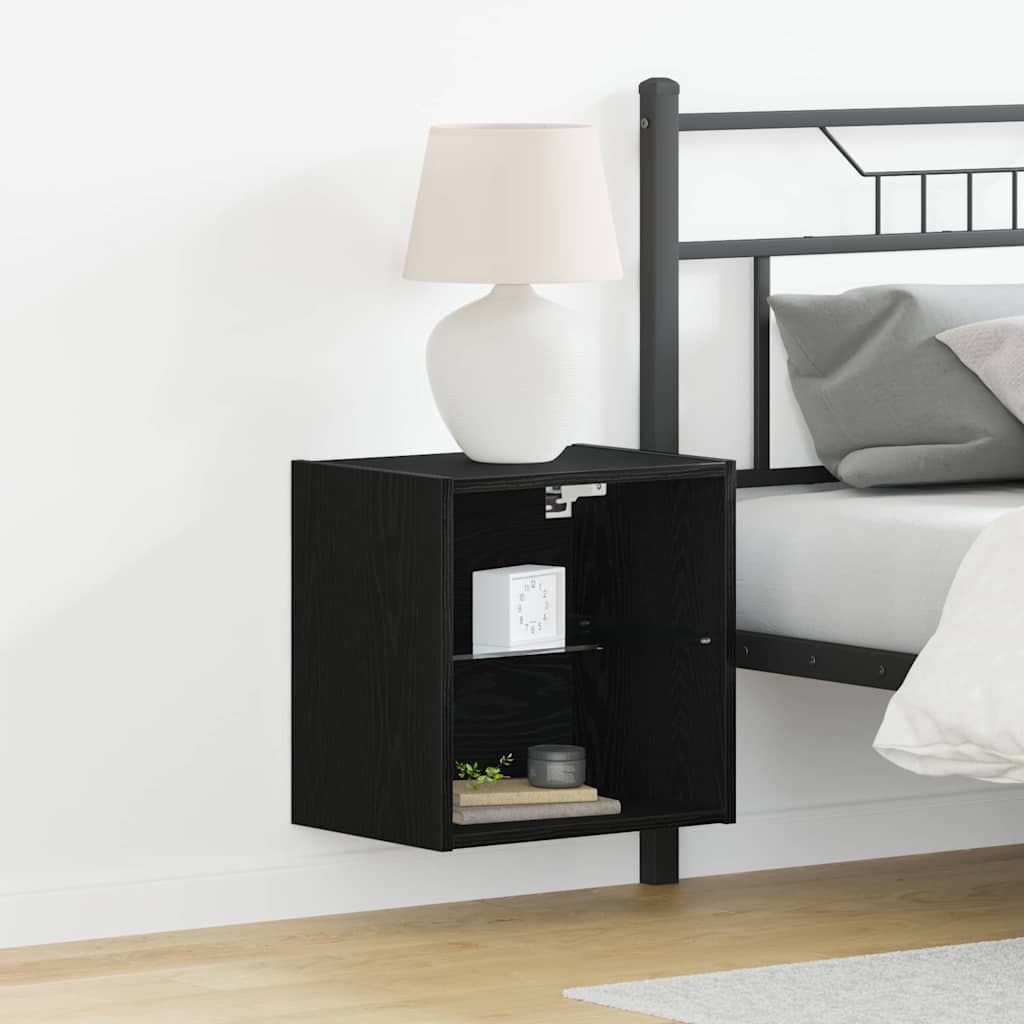 Flydende Hylde Med Led Lys 2 Stk. Sort 40 X 28,5 X 40 Cm